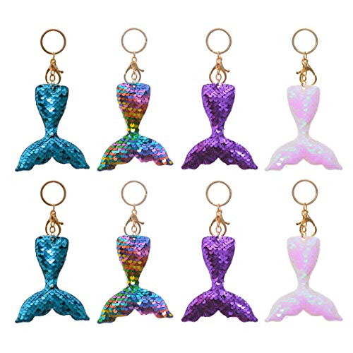 8 Pack Mermaid Tail Party Favors Flip Sequin Glitter Mermaid Tail Keychains Kids Girls Birthday Party Supplies