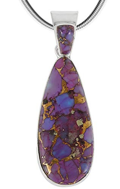 Purple Turquoise Pendant Necklace in Sterling Silver 925 Select Style Long Teardrop Purple Turquoise Pendant Necklace in Sterling Silver 925 Select Style Long Teardrop