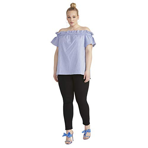 RACHEL Rachel Roy Women s Plus Size ERLA Off The Shoulder TOP  Blue White Combo  1X