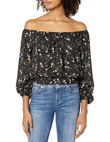 Jack by BB Dakota Junior s Shoulder Show Off Printed CDC Square Neck top  Black  Medium