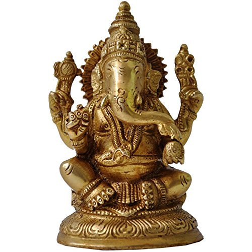 Aakrati Religious Statue of Lord Ganesha of Brass Brown