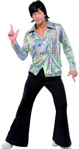 Smiffys Men 70s Retro Costume  Black  L   US Size 42  44