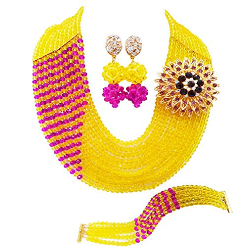 laanc 10 Rows Nigerian Wedding African Beads Jewelry Set Crystal Bridal Jewelry Sets Yellow and Purple laanc 10 Rows Nigerian Wedding African Beads Jewelry Set Crystal Bridal Jewelry Sets Yellow and Purple