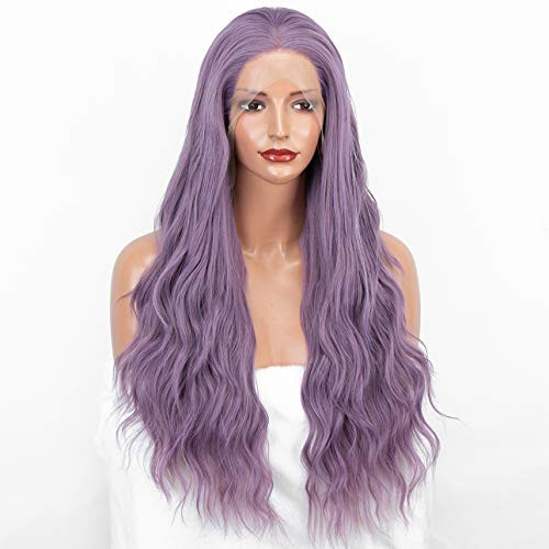 Purple Lace Front Wig 24  Curly Wavy Synthetic Wig Fashion Glueless Long Purple Wigs for Women Purple Lace Front Wig 24  Curly Wavy Synthetic Wig Fashion Glueless Long Purple Wigs for Women