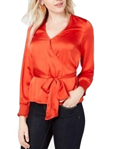 Bar III Smocked Surplice Wrap Blouse Dark Red Size XX Large