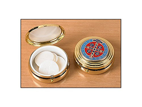 Red Blue Enamel Saint Benedict Medal on Brass Plated Host Pyx  Pack of 4  2 1 4 Inch
