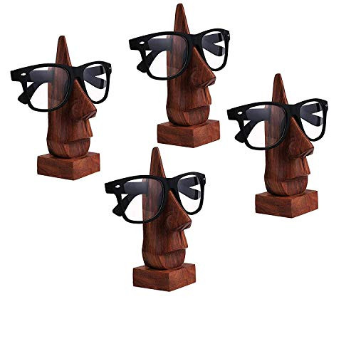 Bignay Wooden Nose Shaped Handmade Spectacle Holder, Eyeglass Holder, Spectacle Display Stand - Unique Desktop Accessory Pack of 4
