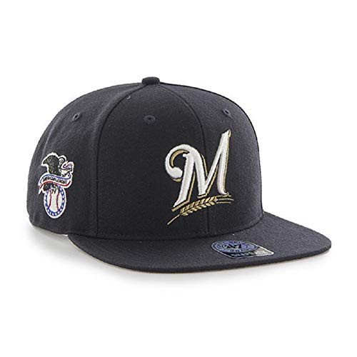 47 Milwaukee Brewers MLB Navy Sure Shot Brand Flat Bill Snapback Hat