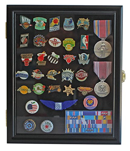 Display Case Cabinet Shadow Box for Military Medals  Pins  Patches  Insignia  Ribbons   Black Finish