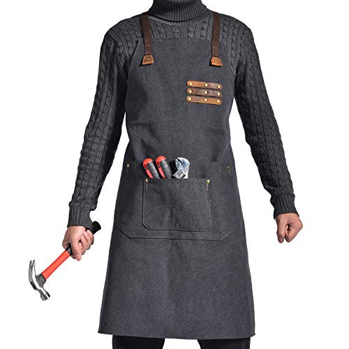 Canvas Shop Apron for Men & Women| Heavy Duty Work Apron with Pocket & Cross-Back Straps | Adjustable Tool Apron M to XXL (Black) Canvas Shop Apron for Men & Women| Heavy Duty Work Apron with Pocket & Cross-Back Straps | Adjustable Tool Apron M to XXL (Black)