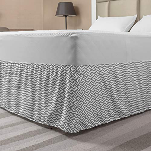 Ambesonne Greek Key Bed Skirt  Geometric Lines Abstract Pattern Antique Motif in Labyrinth Maze  Elastic Bedskirt Dust Ruffle Wrap Around for Bedding Decor  King  Pale Grey