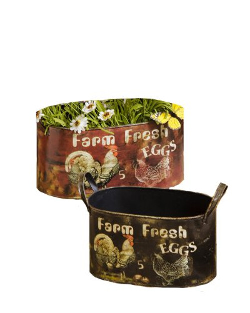 Your Heart's Delight Farm Fresh Eggs Oval Planters, 5-3/4 by 11-3/4-Inch, Set of 2 Your Heart's Delight Farm Fresh Eggs Oval Planters, 5-3/4 by 11-3/4-Inch, Set of 2