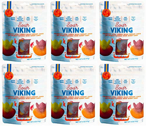 Candy People Sour Viking Swedish Gummy Candy Non GMO Vegan Fruit Flavored Sour Gummies  6 Pack