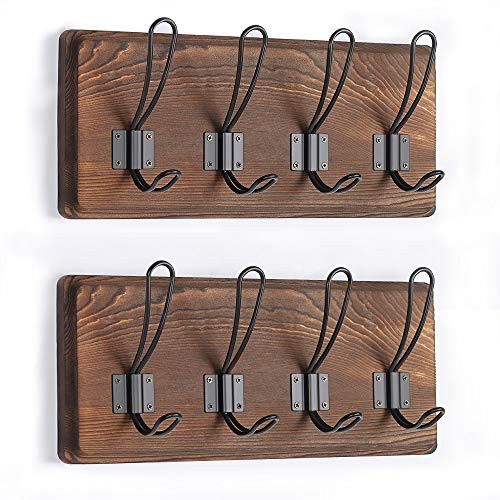 Rustic Coat Rack  Wall Mounted Brown Wooden Entryway Coat Hooks?4 Rustic Hooks  Solid Pine Wood  Perfect Touch for Your Entryway  Kitchen  Bathroom   Rustic Brown
