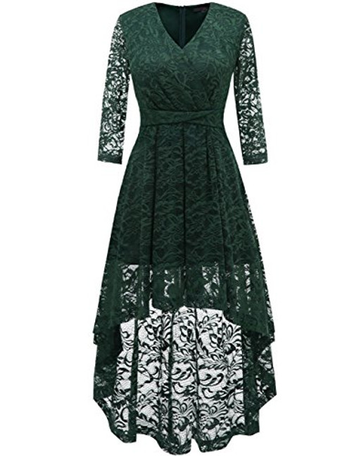 DRESSTELLS Women s Vintage Floral Lace 3 4 Sleeves Dress Hi Lo Cocktail Party Swing Dress Dark Green XL DRESSTELLS Women s Vintage Floral Lace 3 4 Sleeves Dress Hi Lo Cocktail Party Swing Dress Dark Green XL