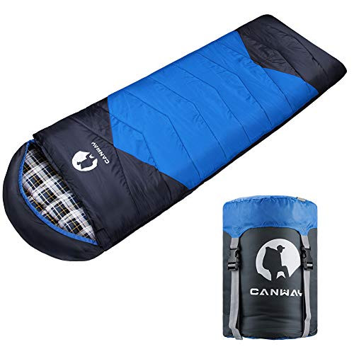 CANWAY Sleeping Bag with Compression Sack Lightweight and Waterproof for Warm Cold Weather Comfort for 4 Seasons Camping Traveling Hiking Backpacking Adults Kids z Blue Flannel CANWAY Sleeping Bag with Compression Sack Lightweight and Waterproof for Warm Cold Weather Comfort for 4 Seasons Camping Traveling Hiking Backpacking Adults Kids z Blue Flannel