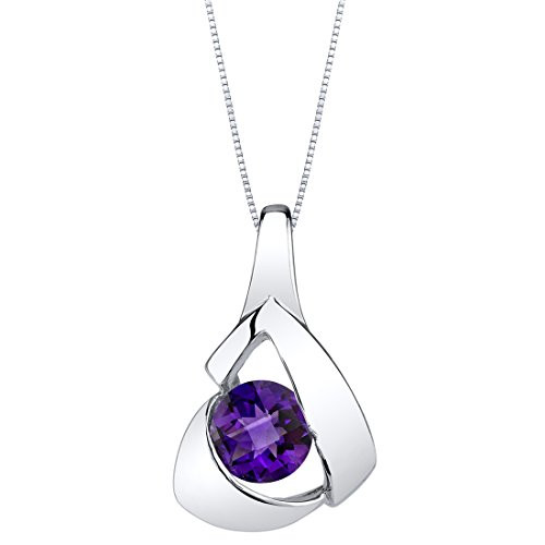 Peora Amethyst Pendant Necklace in Sterling Silver  Chiseled Solitaire Design  Round Shape  6mm  0 75 Carat with 18 inch Chain