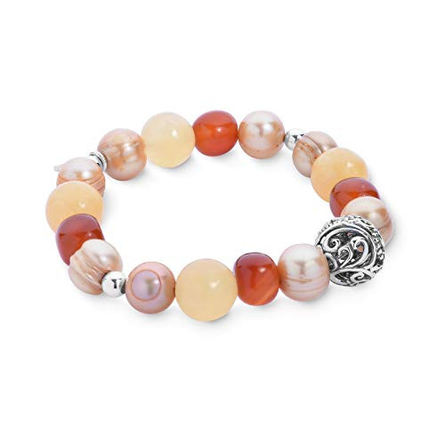 Carolyn Pollack Sterling Silver Shades of Peach Calcite Carnelian Dyed Freshwater Cultured Pearl Stretch Bracelet Small to Medium Carolyn Pollack Sterling Silver Shades of Peach Calcite Carnelian Dyed Freshwater Cultured Pearl Stretch Bracelet Small to Medium