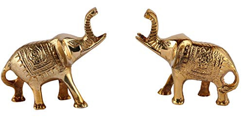 Aatm Brass Figurine Elephant Trunk Up Statue in Pair Best for Home   Office Decoration   Feng Shui Gift Purpose Handicraft  3 5 and 1 Inches