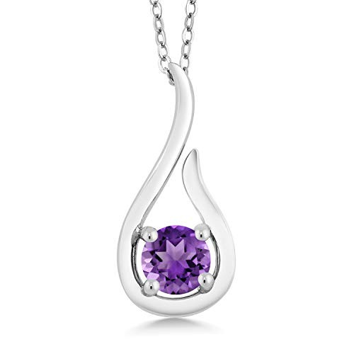 Gem Stone King 0 45 Ct Round Purple Amethyst 925 Sterling Silver Raindrop Pendant With Chain