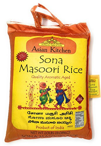 Asian Kitchen Sona Masoori Aged Rice 20lbs Pound Bag  9 08kg  Short Grain Rice ~ All Natural   Gluten Free   Vegan   Indian Origin   Export Quality