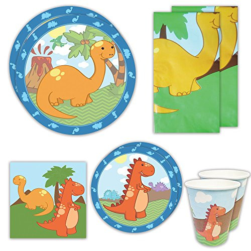 Blue Orchards Little Dinosaur Deluxe Party Packs (70+ Pieces for 16 Guests!), Dinosaur Party Packs, 1st Birthday Tableware, Dinosaur Baby Shower