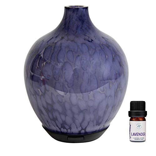 Prairie Essentials Hand Blown Marbled Blue Glass Essential Oils 60ml Diffuser with 5ml Sample Size bottle of Lavender Essential Oil