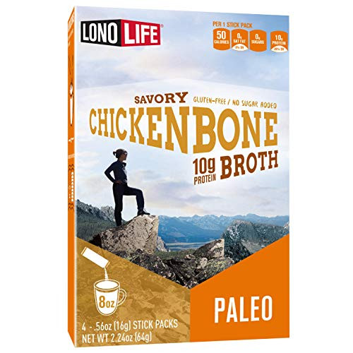 LonoLife Chicken Bone Broth Powder with 10g Protein  Paleo and Keto Friendly  Stick Packs  24 Count