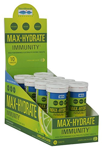 Max Hydrate Immunity Effervescent Tablets  Non GMO  Lemon Lime  Trace Minerals  8 Tubes of 10 Tablets  Vitamin C  Electrolyte  Hydration  Support  Magnesium  Calcium  Sodium  Potassium  Minerals