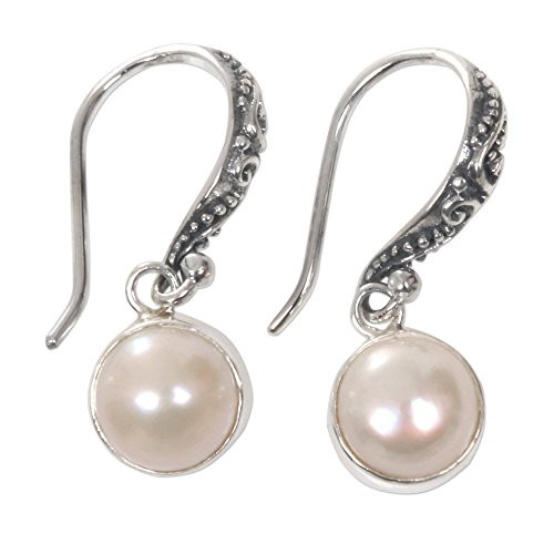 NOVICA White Cultured Freshwater Pearl 925 Sterling Silver Dangle Earrings Purity of Moonlight NOVICA White Cultured Freshwater Pearl 925 Sterling Silver Dangle Earrings Purity of Moonlight