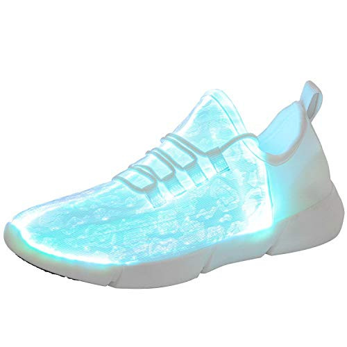 Fiber Optic LED Shoes Light Up Sneakers for Women Men with USB Charging Flashing Festivals Party Dance Luminous Kids Shoes White