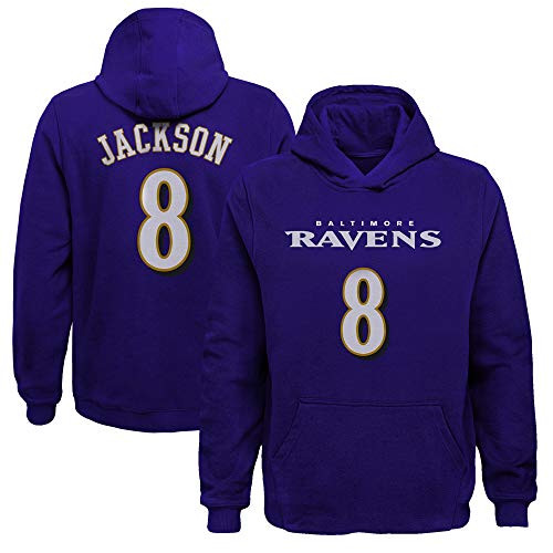 Outerstuff Lamar Jackson Baltimore Ravens 8 Youth Mainliner Player Name   Number Fleece Pullover Hoodie  Youth Small 8  Purple