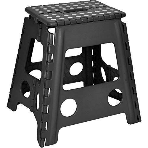 Folding Step Stool   15 Inch Height Heavy Duty Foldable Stool for Adults and Kids  Kitchen Stepping Stools  Garden Bathroom Step Stool Black