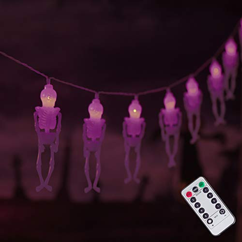 15 LED Halloween Skull String Lights  8 Modes Fairy Lights with Remote  Battery Operated Halloween Lights  for Outdoor Indoor Party Patio Halloween Decoration  Purple