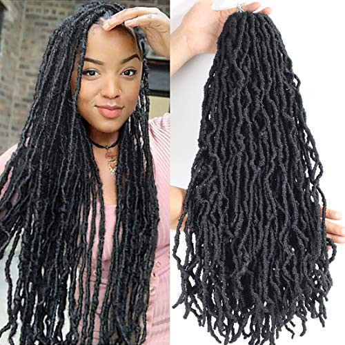 Nu Soft Locs Crochet Hair 24 Inches Pre Loop Goddess Locs Crochet Braids Wavy Soft Faux Locs Croceht Hair African Roots Dreadlocks Synthetic Braiding Hair  24 Inch  1B