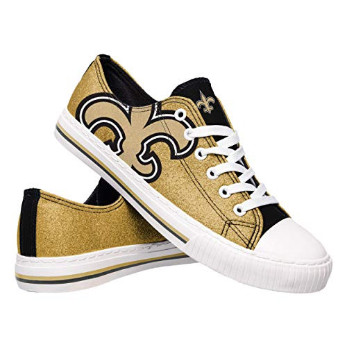 FOCO NFL New Orleans Saints Womens Ladies Glitter Low Top Canvas Sneaker Shoesladies Glitter Low Top Canvas Sneaker Shoes  Team Color  8 Large