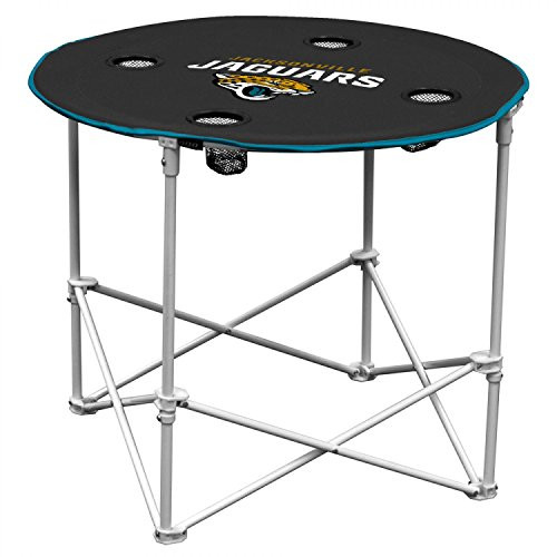 NFL Logo Brands Jacksonville Jaguars Collapsible Round Table with 4 Cup Holders and Carry Bag  Team Color