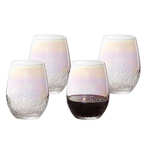 Bliss Wine Iridescent Handmade Radiance Stemless Goblet 19oz Drinking Glass  Set of 4 For Everyday   Entertaining