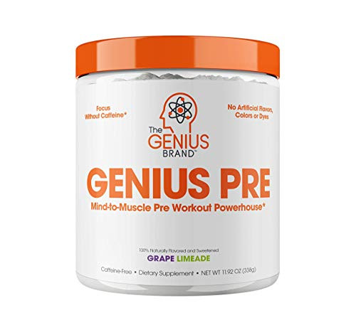 Genius Pre Workout  All Natural Nootropic Preworkout Powder   Caffeine Free Nitric Oxide Booster with Beta Alanine and Alpha GPC   Focus  Energy and Muscle Building Supplement  Grape Limeade  338G