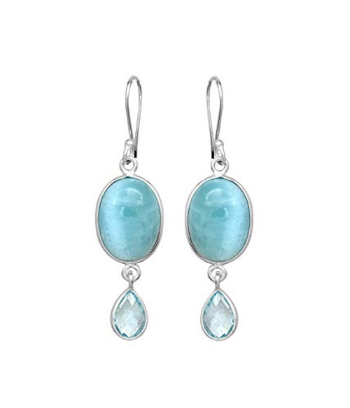 2 Larimar Blue Topaz 925 Solid Sterling Silver Teardrop Dangle Earrings 2 Larimar Blue Topaz 925 Solid Sterling Silver Teardrop Dangle Earrings