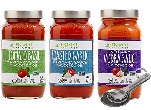 Free Measuring Spoon  Primal Kitchen Marinara Sauce Variety Pack  Tomato   Basil  Roasted Garlic  Vodka Sauce