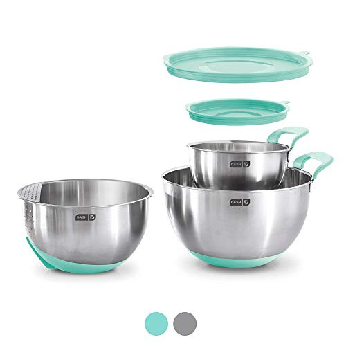 Dash Stainless Steel Set Mixing Bowls  1 5 Quart  3 Quart  5 Quart  Aqua