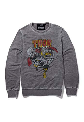 Recovered Marvel The Mighty Thor Retro Hammer Mid Grey Sweatshirt Size XL