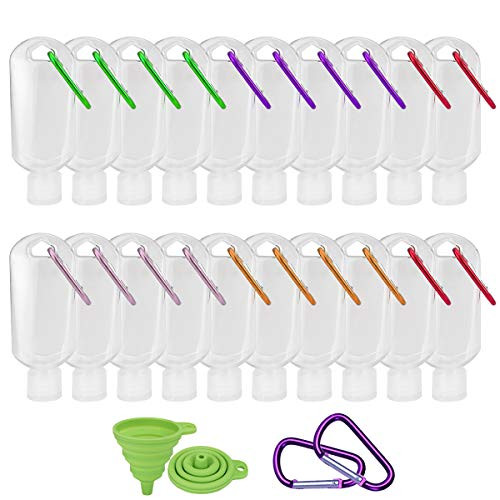 DARUNAXY 50 Pack Travel Plastic Clear Keychain Refillable Bottles Special Leakproof Empty Squeeze Containers special Flip Cap TSA Approved Buckle Random Color  50ml 1 7oz