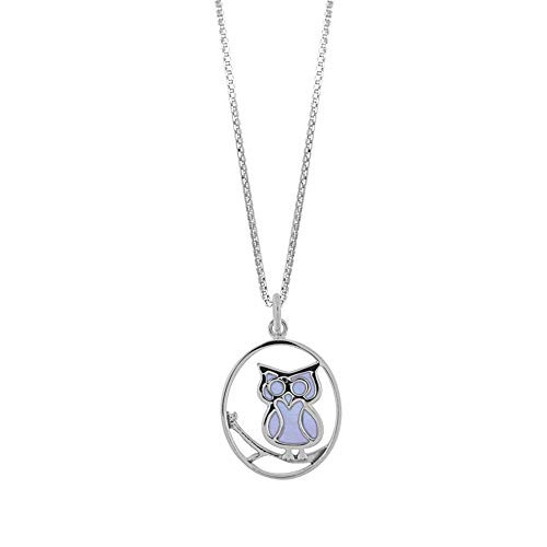 Boma Jewelry Sterling Silver Purple Mother of Pearl Owl Necklace  16 Inches