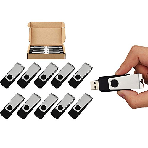 TOPSELL 10 Pack 8GB USB 2.0 Flash Drive Memory Stick Fold Storage Thumb Stick Pen Swivel Design (8G, 10PCS, Black)