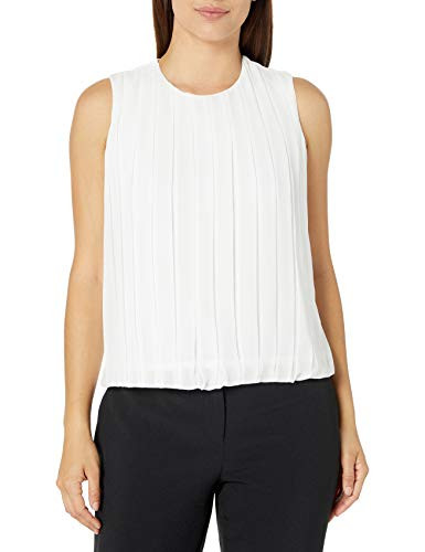 Calvin Klein Women s Size Pleated Top  White  Large Petite
