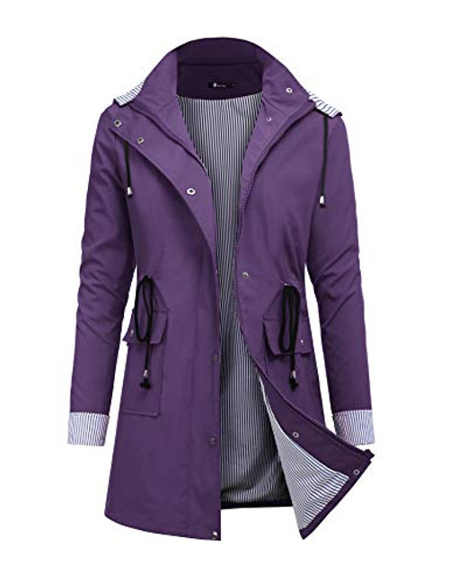 RAGEMALL Women s Raincoats Windbreaker Rain Jacket Waterproof Lightweight Outdoor Hooded Trench Coats Dark Purple m