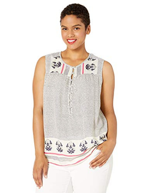 Lucky Brand Women s Plus Size Border Print Tank TOP  Natural Multi  1X