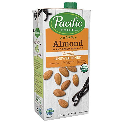 Pacific Foods Organic Almond Non Dairy Beverage  Unsweetened Vanilla  32 Ounce   Pack of 12  Keto Friendly